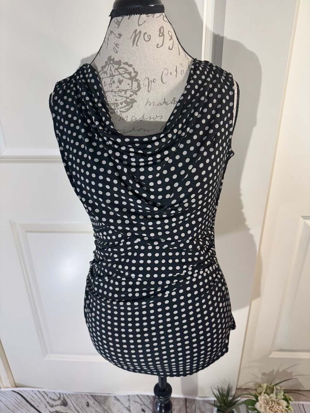 Alfani Polka Dot Cowl Neck Sleeveless Top Size S
